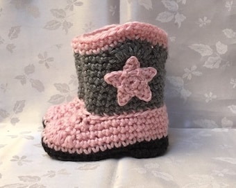 Baby Cowboy Boots Pink and Gray Cowboy Booties Made to Order Infant Booties Baby Boy Booties Baby Girl Booties