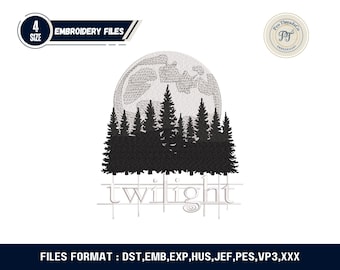 Crescent Moon Embroidery Design, Twilight Night Scene (Instant Download)