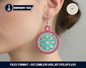 Patrón de pendientes con bordado de flores FSL / Diseño de pendientes de encaje independientes / Pendientes con bordado a máquina / Descarga instantánea DST PES