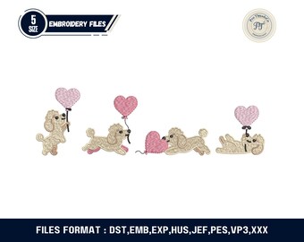 Dachshund Valentine Embroidery Design: Heart Balloons (Digital File)