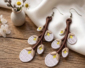 FSL Pussy Willow Earrings Embroidery Design Freestanding Lace Earrings Machine Embroidery File Spring Floral Jewelry Pattern