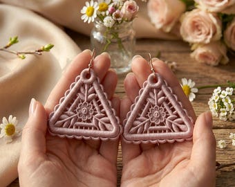 FSL Triangle Earrings Embroidery Design, Geometric Lace Dangle Jewelry Pattern (Instant Download)
