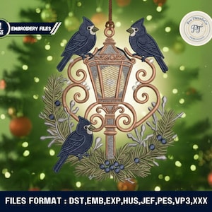 FSL 3 Cardinals Embroidery Design - Machine Embroidery Cardinal Ornaments, Applique, Holiday & Home Decor Pattern