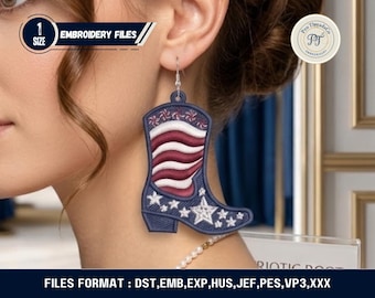 FSL Patriotic Boot Earrings Embroidery Design 4th of July USA Flag Boot (Digital Download)
