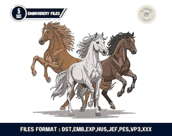 Three Horses Running Embroidery Design • Wild Horse Machine Embroidery Pattern • Equestrian Animal Embroidery Download • Horse Stitch File