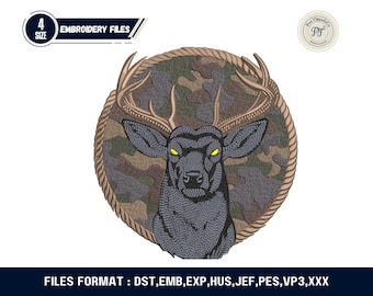Deer Camo Embroidery Design, Buck Silhouette, Hunting Pattern (Digital Download)