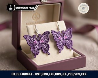 Butterfly Lace Earrings Embroidery Design: Wing Lace Jewelry File (Digital Download)