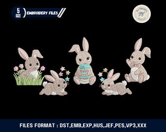 Bunny Pair Embroidery Design: Pastel Easter Rabbit (Digital Download)