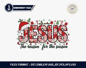 Diseño de bordado con aplique navideño de Jesús / Basado en la fe (Descarga digital)