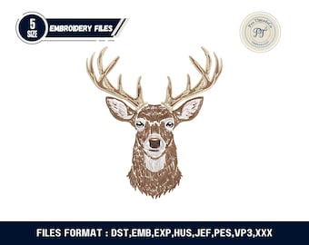 Deer Head Embroidery Design | Wildlife Buck Fill Stitch Pattern (PES)