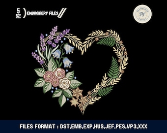 Daisy Heart Wreath Embroidery Design: Romantic Floral Machine File (Digital Download)