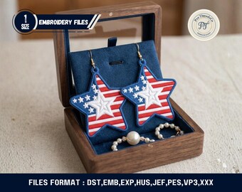 FSL Patriotic Star Earrings Embroidery Design Independence Day USA Lace Earrings (Instant Download)