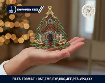 FSL Red Church Embroidery Design, Christmas Lace (Digital Download)