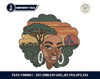 Afro Woman Embroidery Design, Natural Hair, Machine Embroidery File (Digital Pattern)