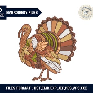 Herbst Türkei Stickerei Design für Herbst Dekor und Thanksgiving Geschenke | Truthahn Stickmuster PES, Thanksgiving Truthahn Stickmuster