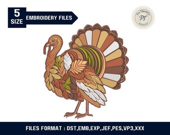 Diseño de bordado de pavo otoñal / Decoración de Acción de Gracias PES (Descarga digital)