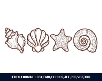 Sea Shells Embroidery Design Bundle, Mini Ocean Machine Embroidery Pattern (Digital Download)