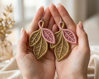 FSL Leaf Earrings Embroidery Design, Delicate Lace Pattern (Instant Download)
