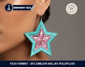 Diseño de bordado a máquina para pendientes de estrella FSL / Descarga digital de encaje independiente / Formatos DST y PES