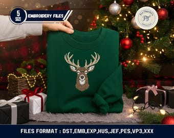 Diseño de bordado de cabeza de ciervo / Patrón de puntada de relleno de ciervo salvaje (PES)