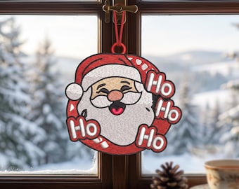 Santa Joyful Laugh FSL Ornament Embroidery Design, Christmas Machine Embroidery, Freestanding Lace Santa Ornament, Digital Download
