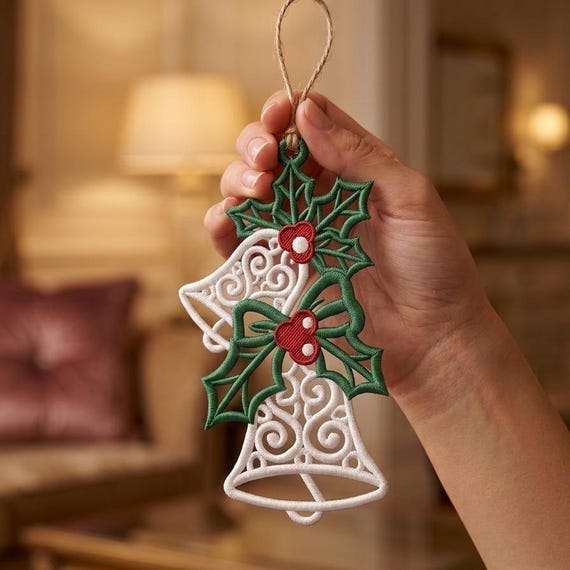 Free Standing Lace Christmas Bell Ornament Embroidery Design (Instant Download)