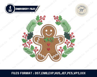 Diseño de bordado de hombre de jengibre / Lazo navideño (Descarga digital)