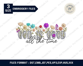 God Is Good Embroidery Design, Christian Quote Pattern (Digital Download)