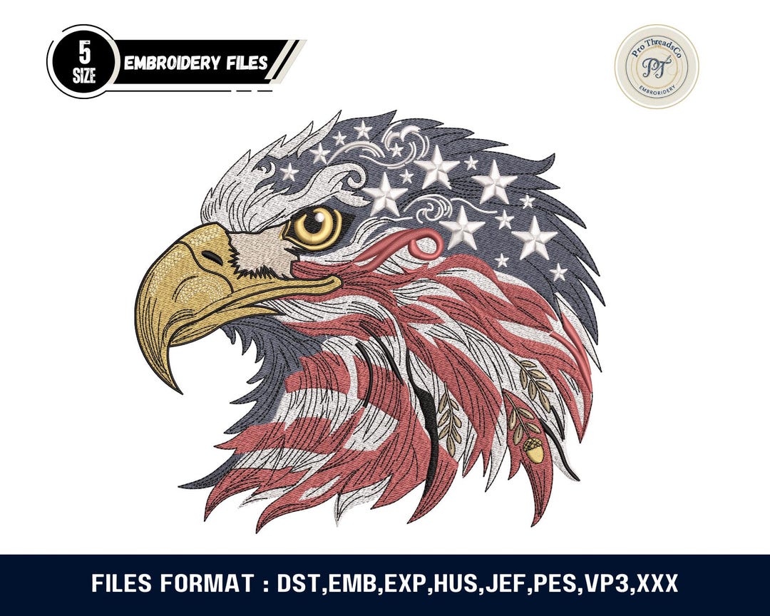 American Eagle Embroidery Design, Patriotic USA Flag Machine File ...