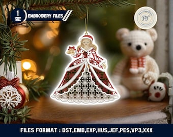 FSL Mrs Claus Ornament Embroidery Design, Christmas Lace Decoration, Santa Claus Machine Embroidery Pattern, Mrs Santa Holiday Decor
