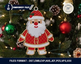 FSL Santa Claus Ornament Machine Embroidery Design | Christmas Lace Decoration Pattern | Freestanding Lace Santa Embroidery Holiday Decor