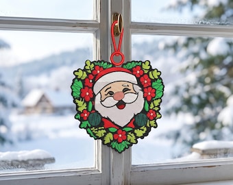Christmas Ornament FSL Embroidery Design Santa Heart Wreath Pattern Machine Embroidery In The Hoop Instant Download Christmas Decor