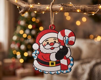 Santa Candy Cane Ornament FSL Embroidery Design, Christmas Hug Pattern, Holiday Machine Embroidery, Festive Ornament Instant Download