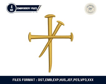 Three Nail Cross Embroidery Design, Christian Religious Pattern (Digital Download