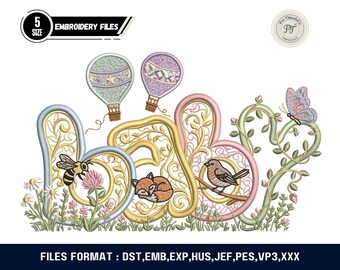 Baby Embroidery Design Bundle: Newborn Onesie, Bib, Nursery Applique (Instant Download)