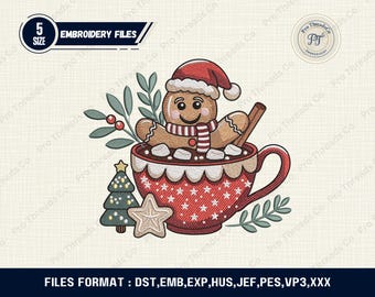 Diseño de bordado de hombre de jengibre / Galleta navideña en taza (Descarga digital)