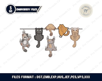 Funny Cat Embroidery Design – Playful Hanging Cats Machine Embroidery for Pet Lovers Instant Download