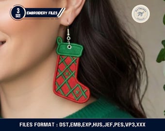 Diseño de bordado de pendientes de calcetín navideño FSL (archivo digital)