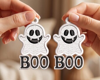 Boo Ghost FSL Earrings Machine Embroidery Design (Digital Download)