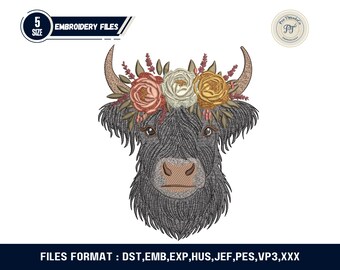 Highland Cow Embroidery Design | Shaggy Scottish Cow File (Digital Download)