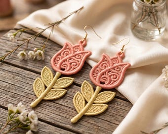 Lace Tulip Earrings Machine Embroidery Design (Digital File)
