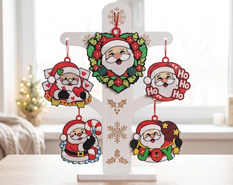 FSL Christmas Ornaments Bundle, Santa Embroidery Designs, Freestanding Lace Machine Embroidery Files, Holiday Ornament Set of 5
