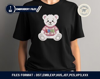 Valentine Teddy Bear Embroidery Design, Cozy Sweater (Digital Download)