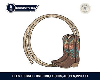 Cowboy Boots & Rope Embroidery Design | Western Monogram Frame (Digital Download)