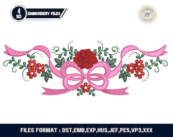 Diseño de bordado de lazo floral / Archivo de bordado a máquina (PES JEF HUS)