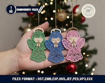 FSL Praying Angel Embroidery Design, 3D Lace Ornament (Digital File)