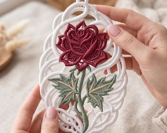 Rose Freestanding Lace Embroidery Design, Floral Earrings Brooch Pattern (Digital Download)