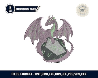 D20 Dice Dragon Embroidery Design | TTRPG, DnD (Digital Download)