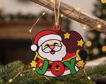 Santa Joy Garland FSL Embroidery Design, Christmas Ornament Machine Embroidery Pattern, In The Hoop Holiday Garland Digital Download