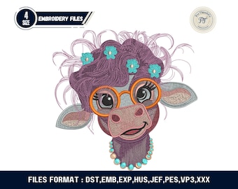 Funny Cow Embroidery Design, Farm Animal Stitch File (Digital Download)